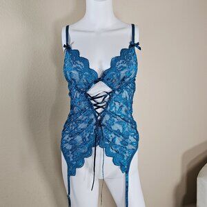 Avidlove Teal Lace Adjustable Garter Lingerie Set Size XL